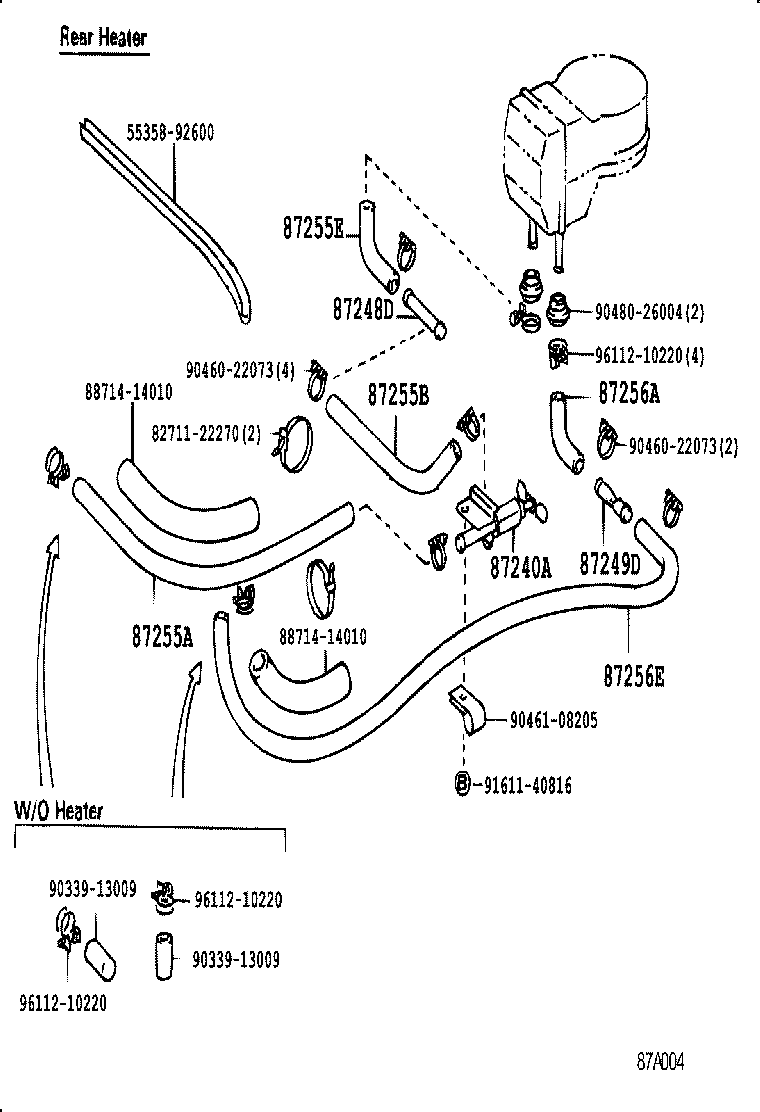 99556-20600 HOSE, REAR HEATER WATER OUTLET, E (TO ENGINE) product image
