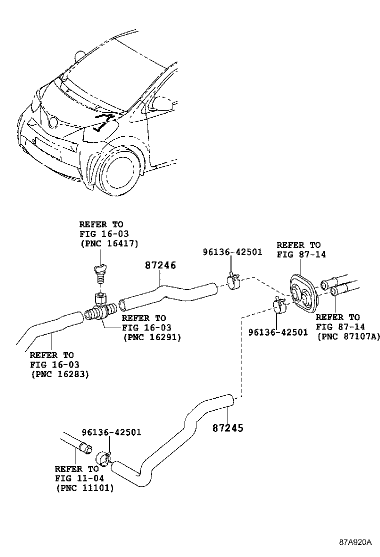 87245-74150 HOSE, HEATER WATER, OUTLET product image