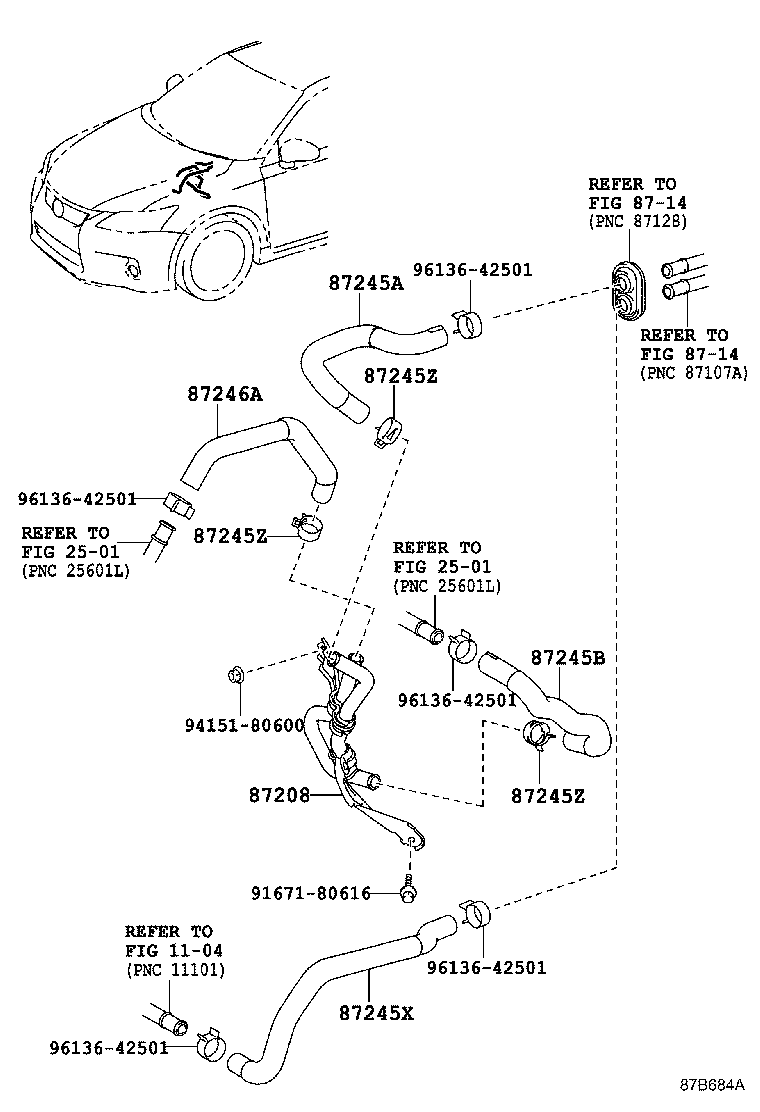 87208-76020 PIPE SUB-ASSY, HEATER WATER product image