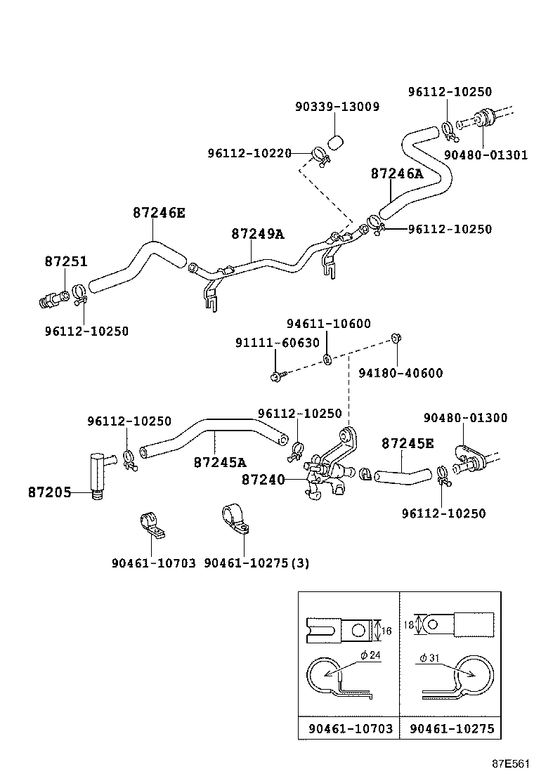 87245-60440 HOSE, REAR HEATER WATER OUTLET, E (TO ENGINE) product image