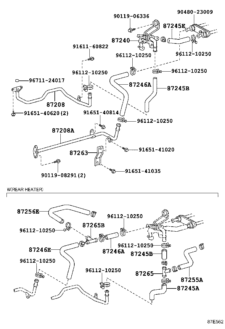 87245-60440 HOSE, REAR HEATER WATER OUTLET, E (TO ENGINE) product image