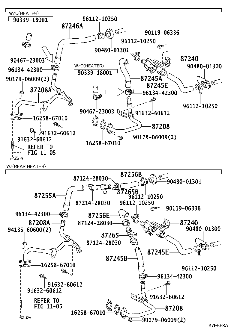87245-60440 HOSE, REAR HEATER WATER OUTLET, E (TO ENGINE) product image