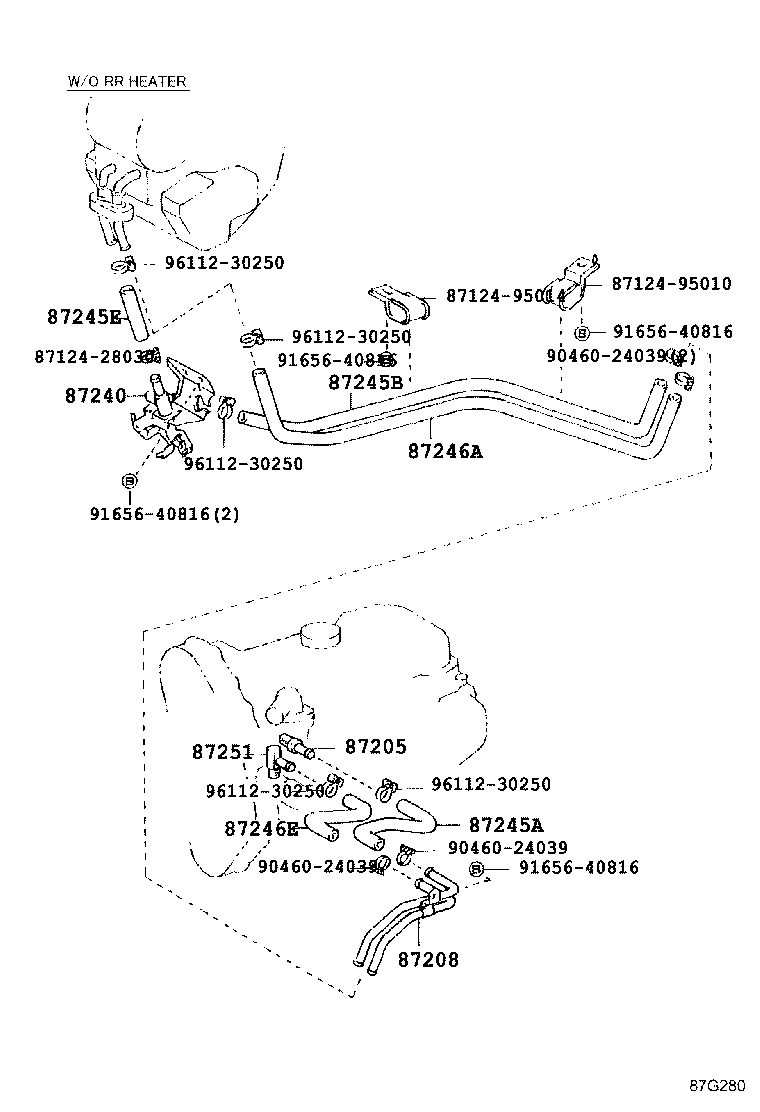 87245-95A27 HOSE, REAR HEATER WATER OUTLET, E (TO ENGINE) product image