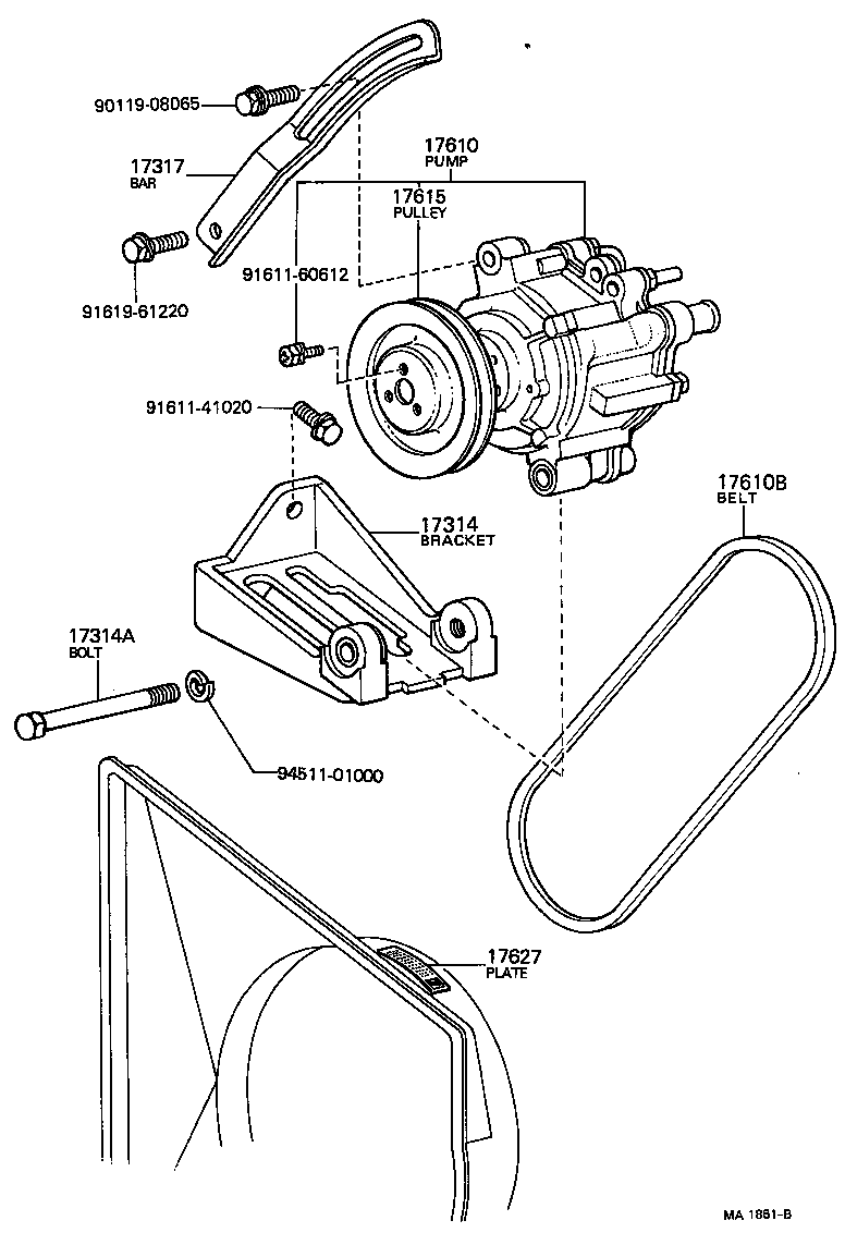 91121-51090 BOLT, HEXAGON(FOR AIR PUMP BRACKET SETTING) product image