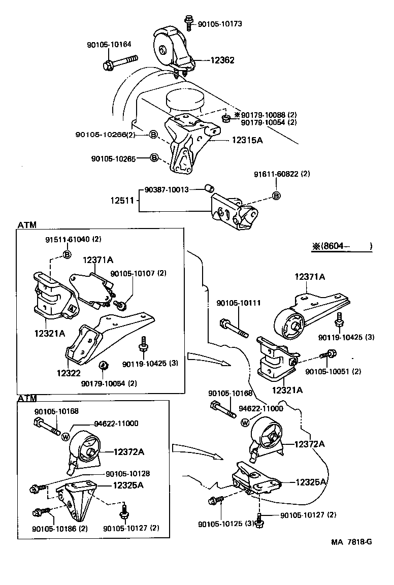 12372-55040 INSULATOR, ENGINE MOUNTING, LH(FOR TRANSVERSE ENGINE) product image