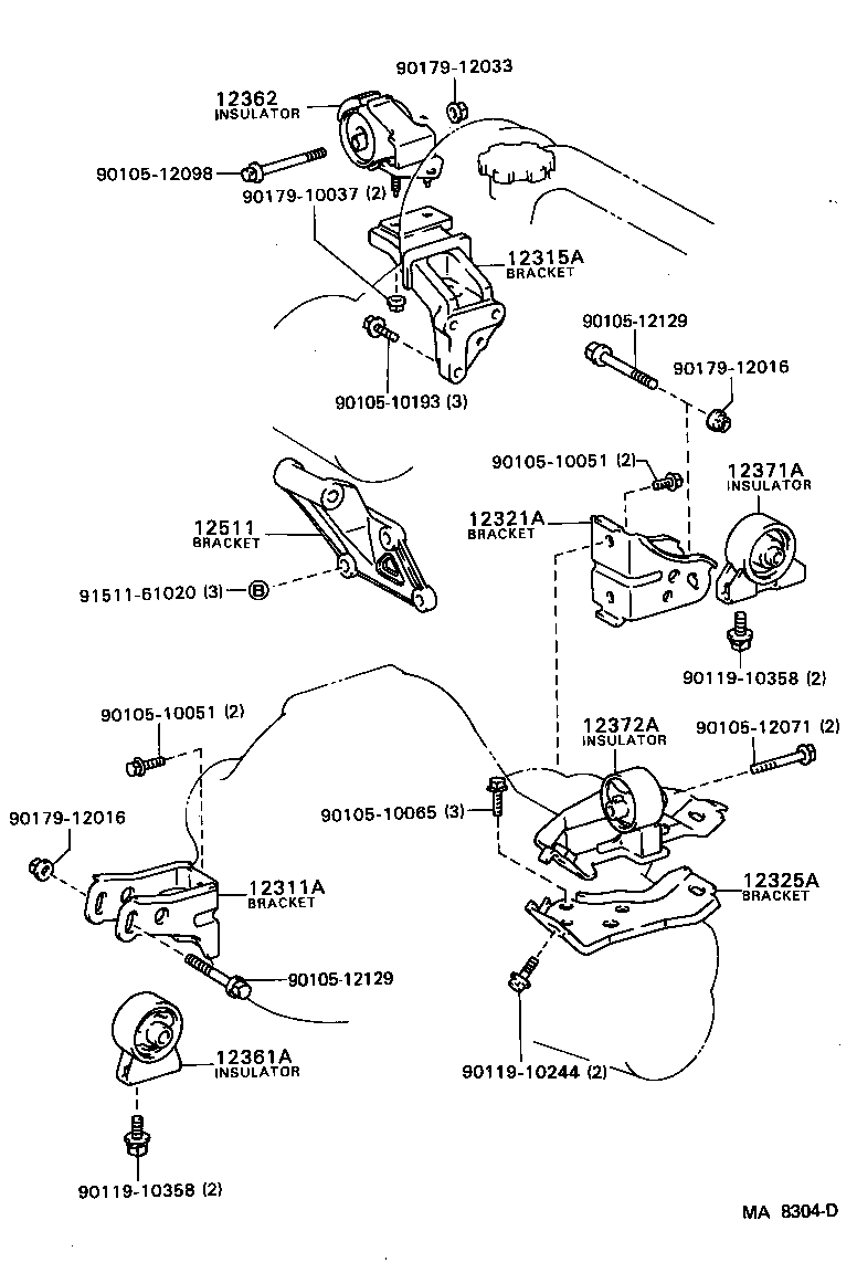 12372-64020 INSULATOR, ENGINE MOUNTING, LH(FOR TRANSVERSE ENGINE) product image