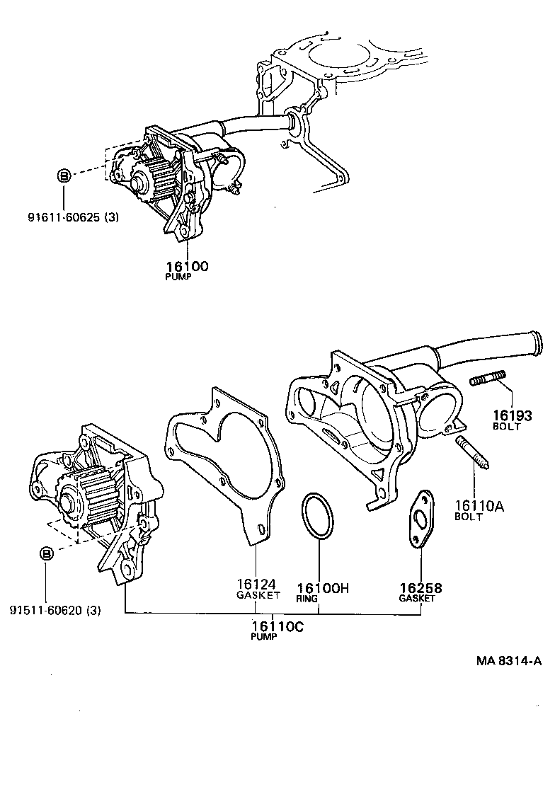 16110-69036 PUMP ASSY, WATER, W/O COVER product image
