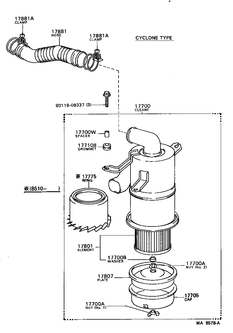 17705-72050 CAP SUB-ASSY, AIR CLEANER product image