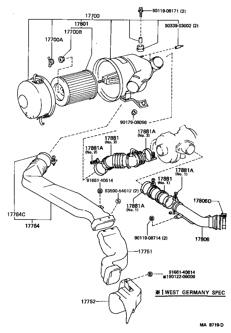 17103-54040 PIPE SUB-ASSY, AIR CLEANER, NO.2 product image