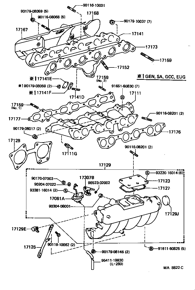 90116-08230 BOLT, STUD(FOR MANIFOLD TO CYLINDER HEAD) product image