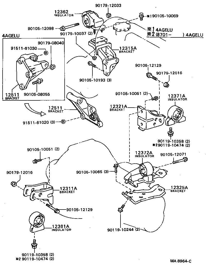 12372-64030 INSULATOR, ENGINE MOUNTING, LH(FOR TRANSVERSE ENGINE) product image