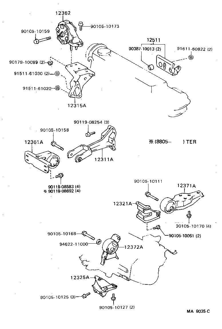 12303-11041 BRACKET, ENGINE MOUNTING, REAR NO.2 product image