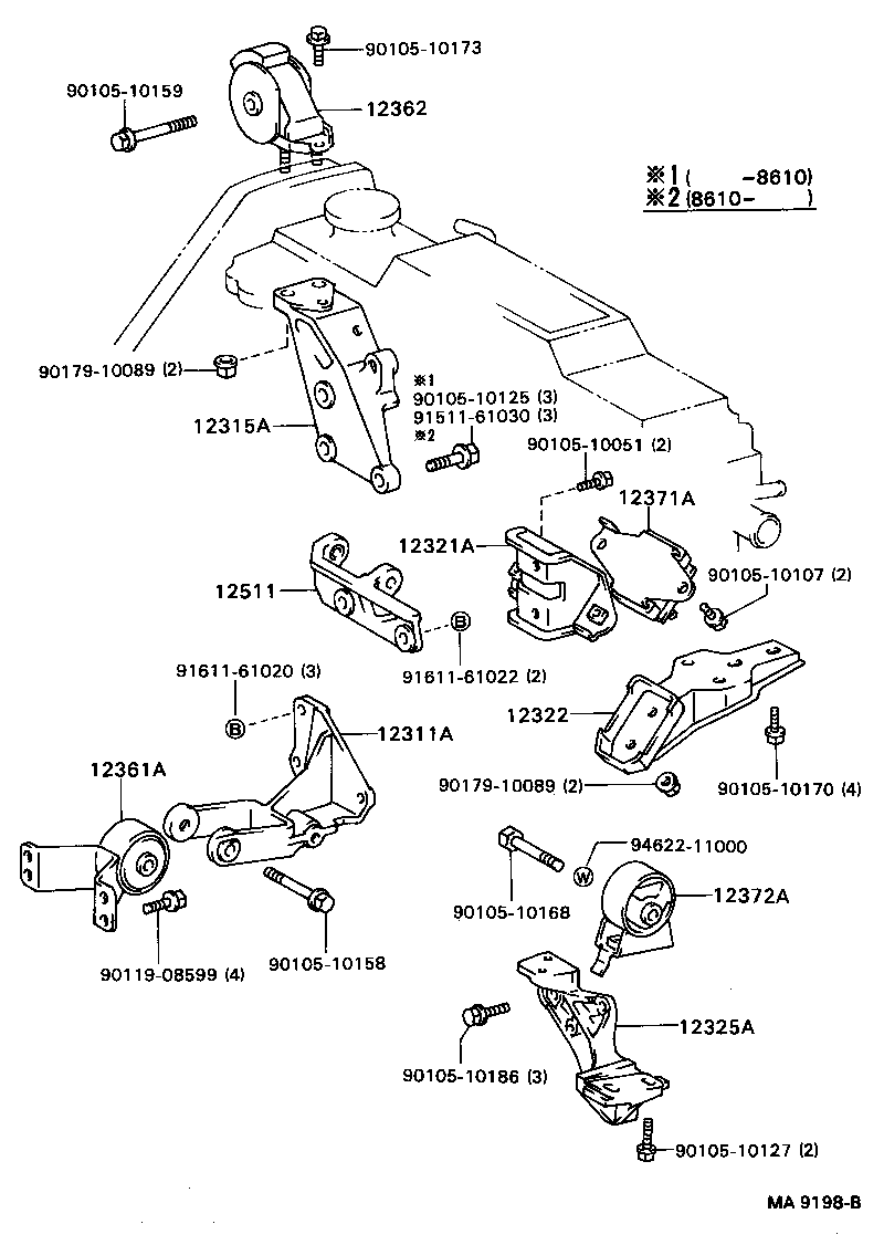 12372-55010 INSULATOR, ENGINE MOUNTING, LH(FOR TRANSVERSE ENGINE) product image