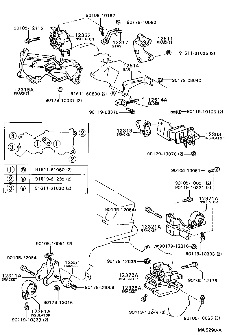 12372-64060 INSULATOR, ENGINE MOUNTING, LH(FOR TRANSVERSE ENGINE) product image