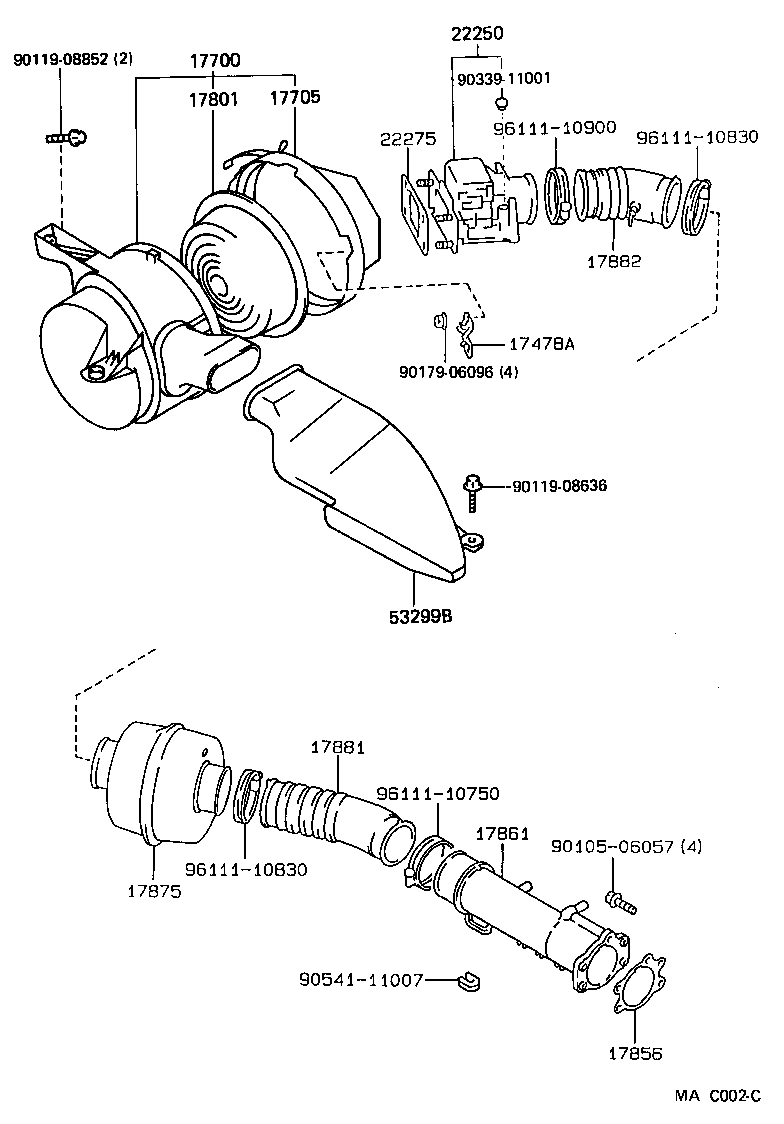 17103-54090 PIPE SUB-ASSY, AIR CLEANER, NO.2 product image