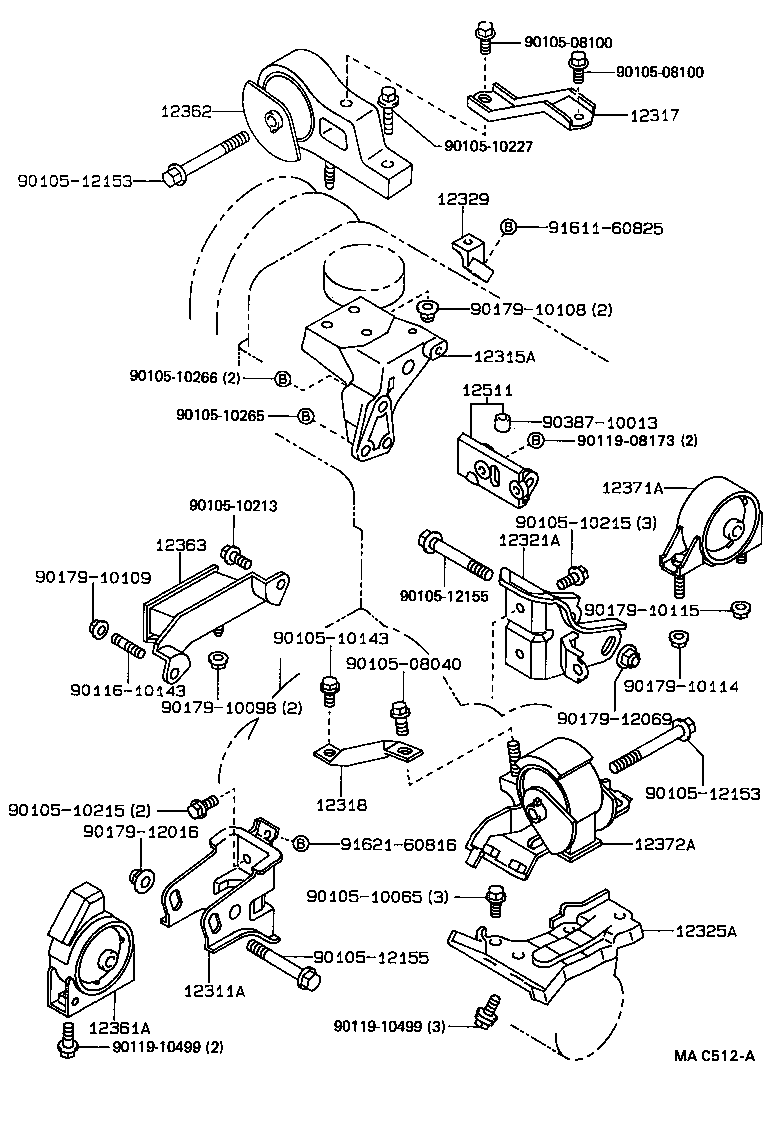 12372-64100 INSULATOR, ENGINE MOUNTING, LH(FOR TRANSVERSE ENGINE) product image