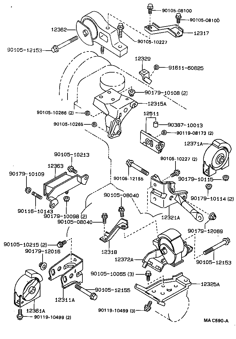 12372-64100 INSULATOR, ENGINE MOUNTING, LH(FOR TRANSVERSE ENGINE) product image