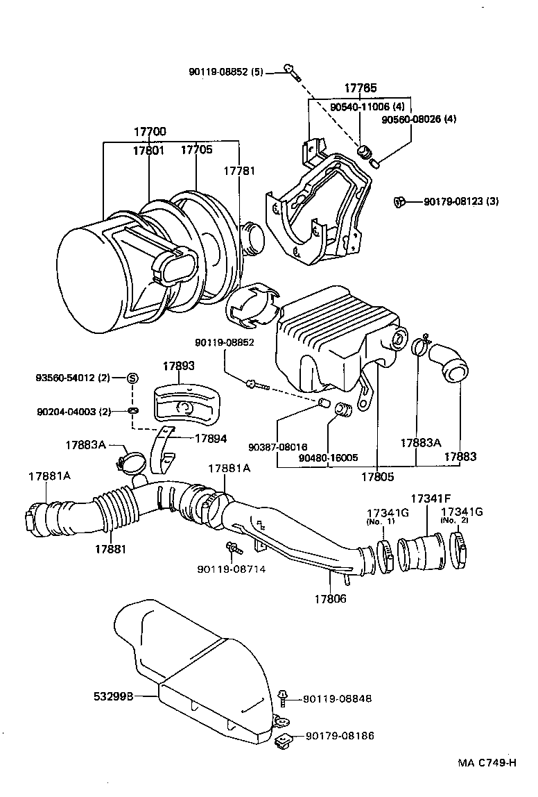 17103-54090 PIPE SUB-ASSY, AIR CLEANER, NO.2 product image