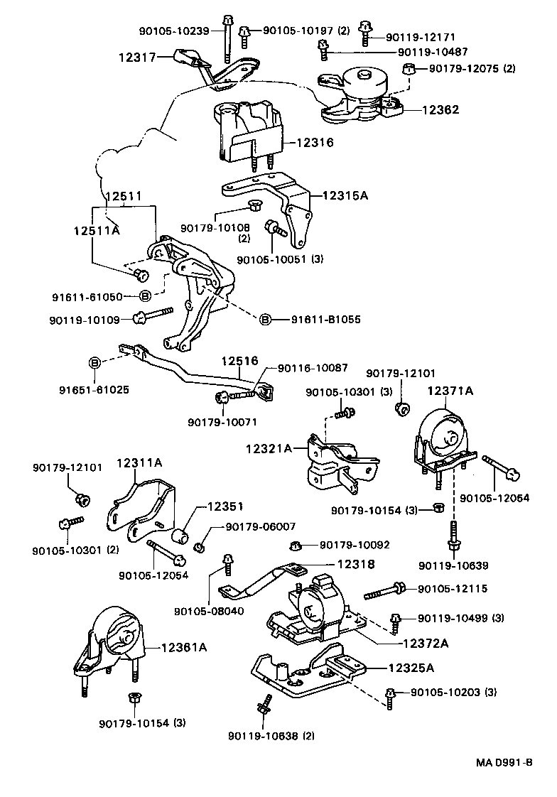 12372-62060 INSULATOR, ENGINE MOUNTING, LH(FOR TRANSVERSE ENGINE) product image