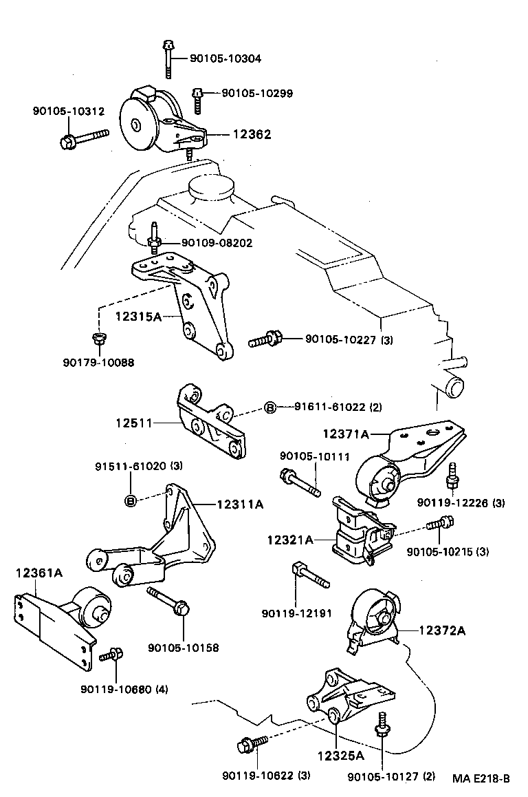 12372-55070 INSULATOR, ENGINE MOUNTING, LH(FOR TRANSVERSE ENGINE) product image