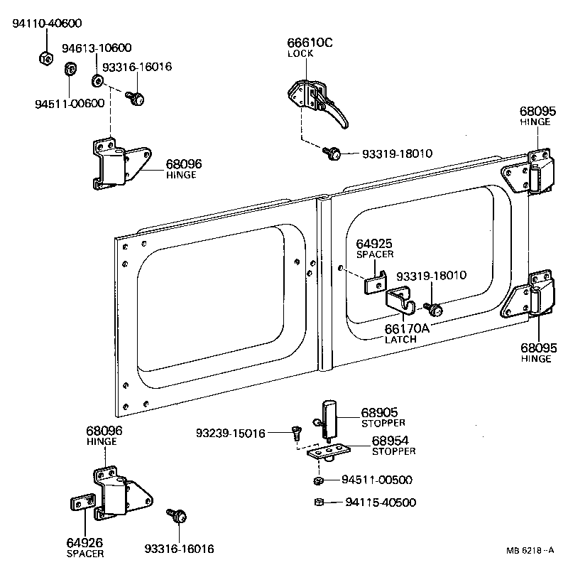 65640-90356 HINGE ASSY, BACK DOOR, LH product image