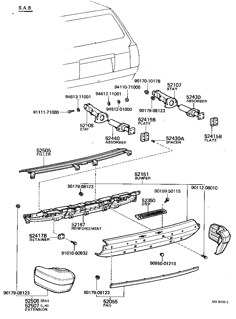 52083-91601 STAY SUB-ASSY, REAR BUMPER, RH product image