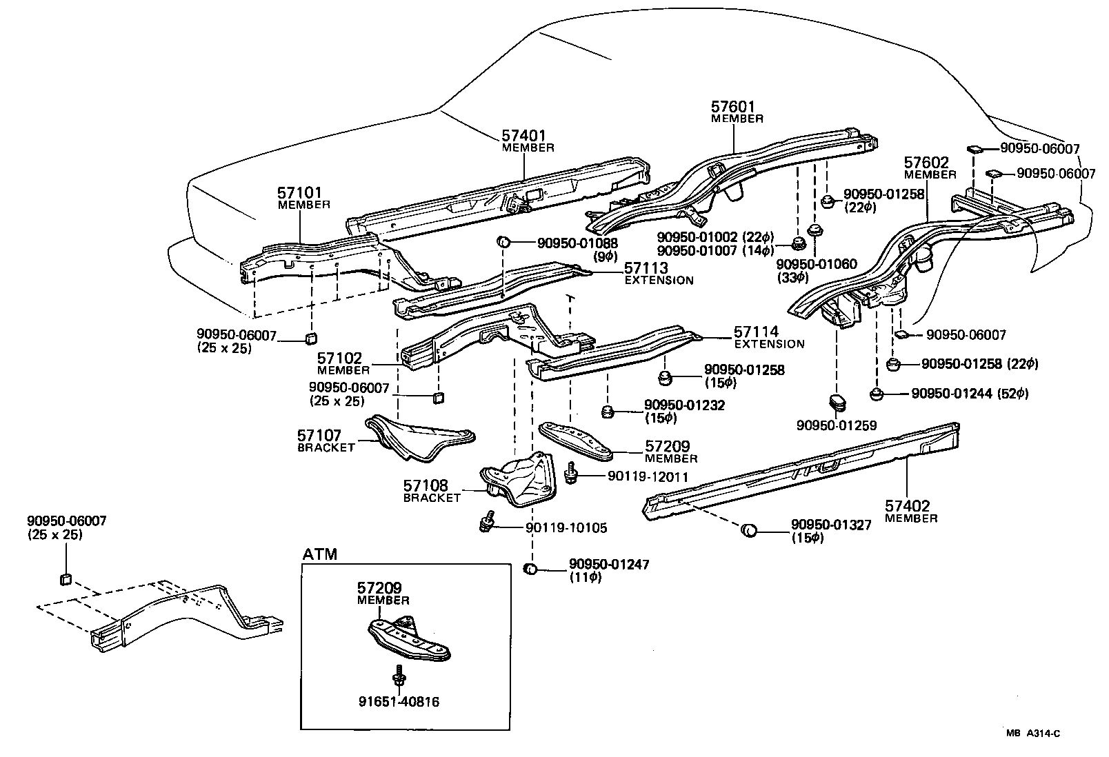 57102-16021 MEMBER SUB-ASSY, FRONT SIDE, LH product image
