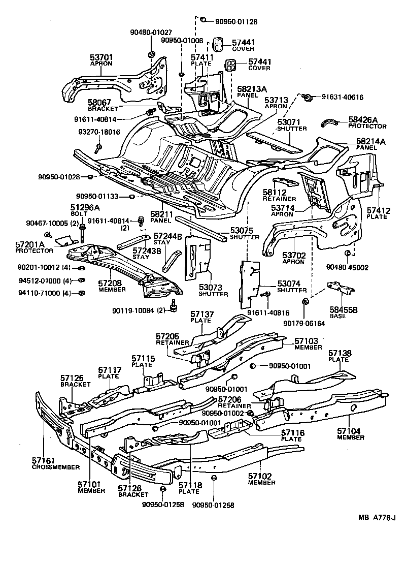 57032-95705 MEMBER SUB-ASSY, FRONT SIDE, LH product image