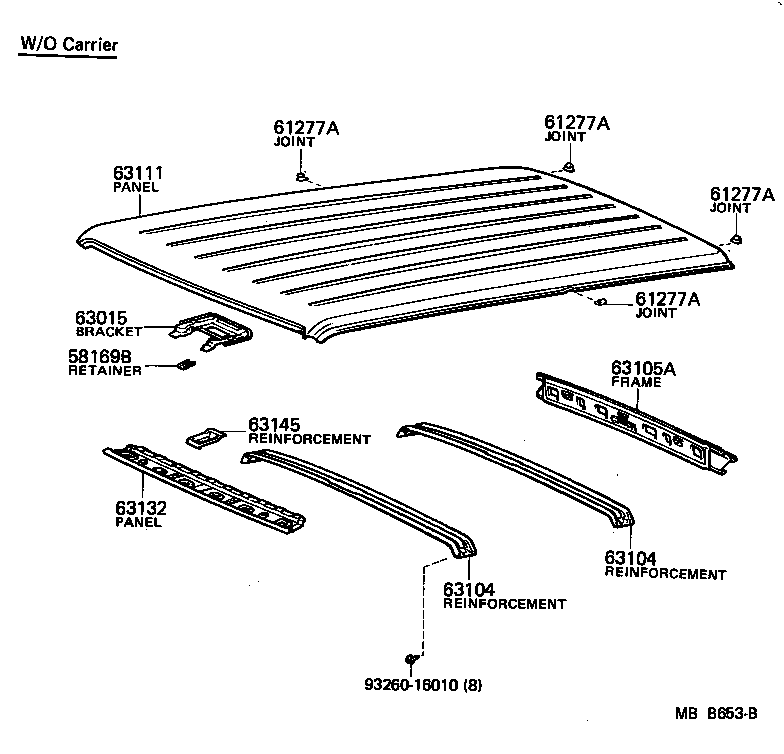 63045-90A00 REINFORCEMENT SUB-ASSY, ROOF PANEL, CENTER product image