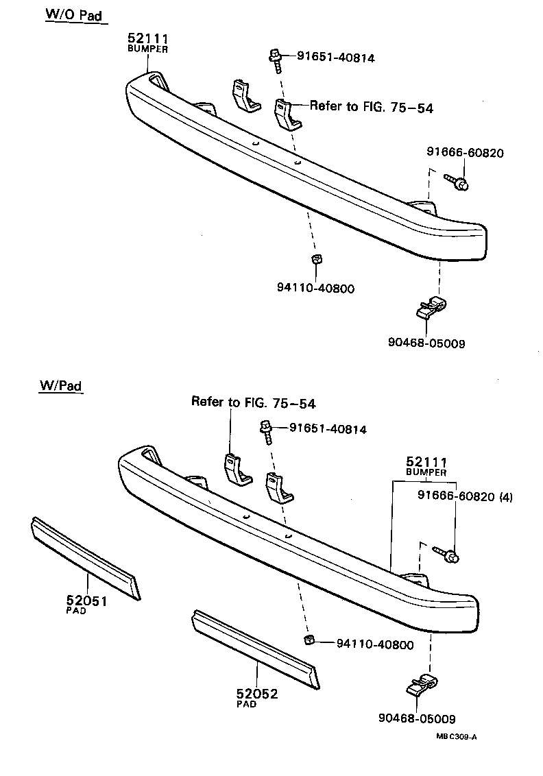 52052-29025 PAD SUB-ASSY, FRONT BUMPER, LH product image