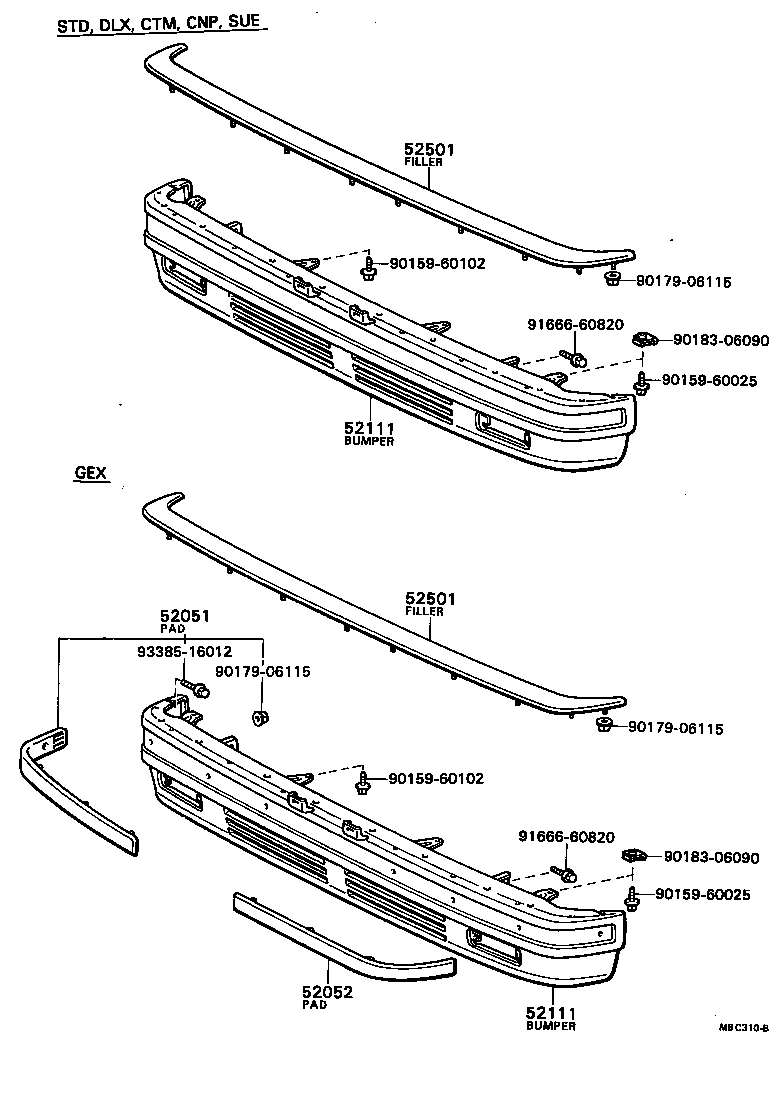 52052-29025 PAD SUB-ASSY, FRONT BUMPER, LH product image
