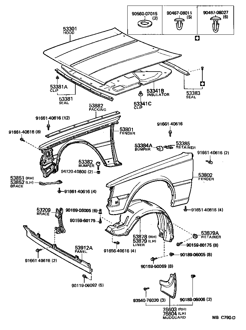 53875-14090 LINER, FRONT FENDER, RH product image
