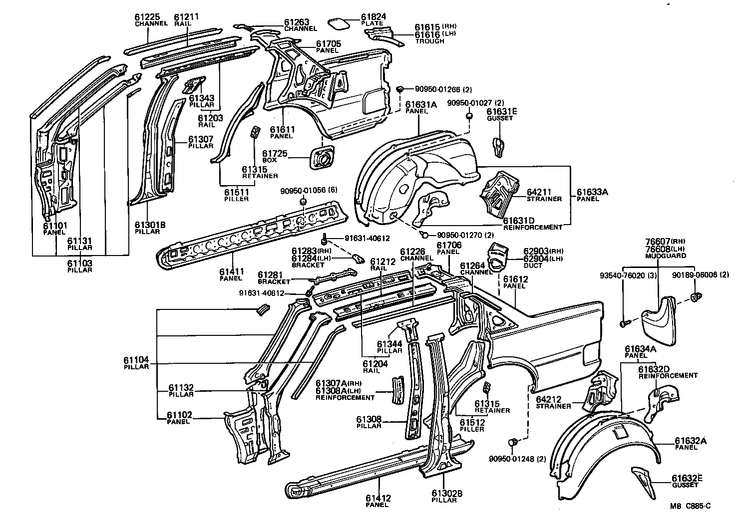 76607-19115 MUDGUARD SUB-ASSY, QUARTER PANEL, REAR RH product image