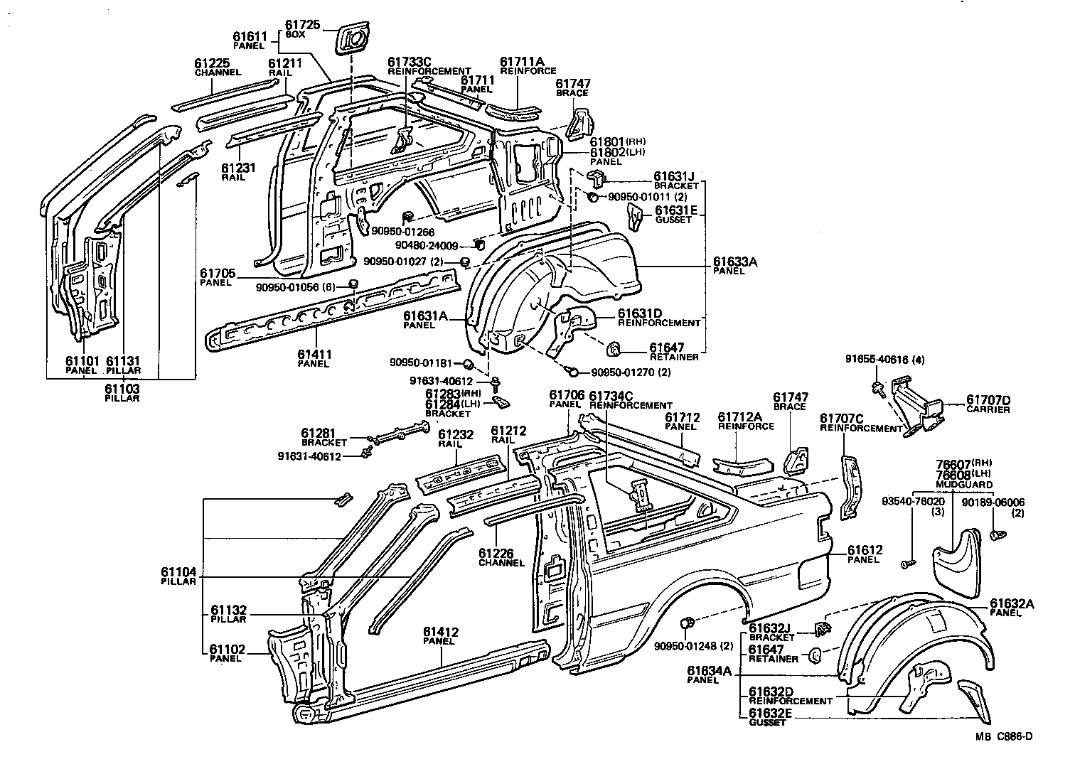 76607-19115 MUDGUARD SUB-ASSY, QUARTER PANEL, REAR RH product image