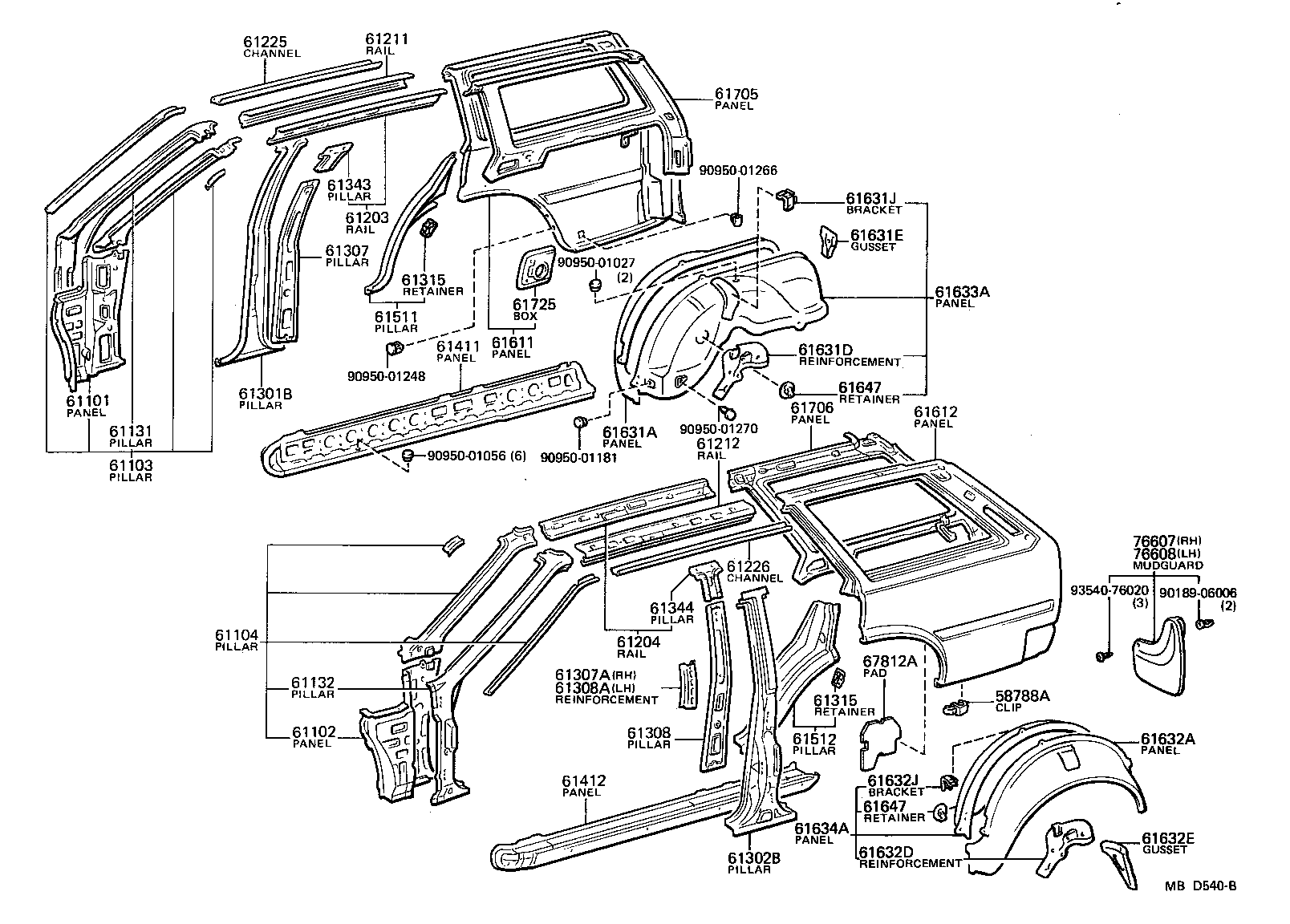 76607-19115 MUDGUARD SUB-ASSY, QUARTER PANEL, REAR RH product image