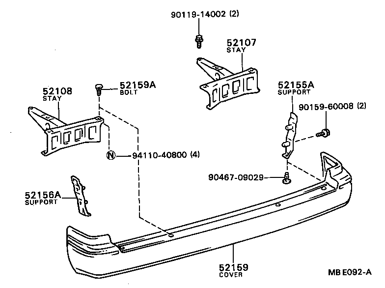 52155-16050 SUPPORT, REAR BUMPER SIDE, RH product image