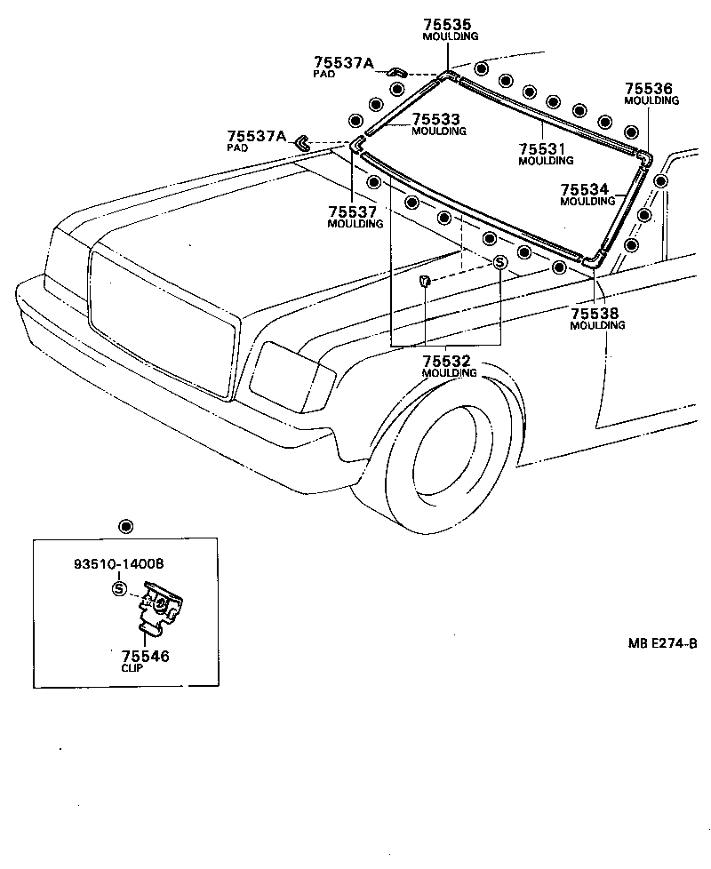 75545-91402 CLIP, WINDSHIELD OUTSIDE MOULDING product image