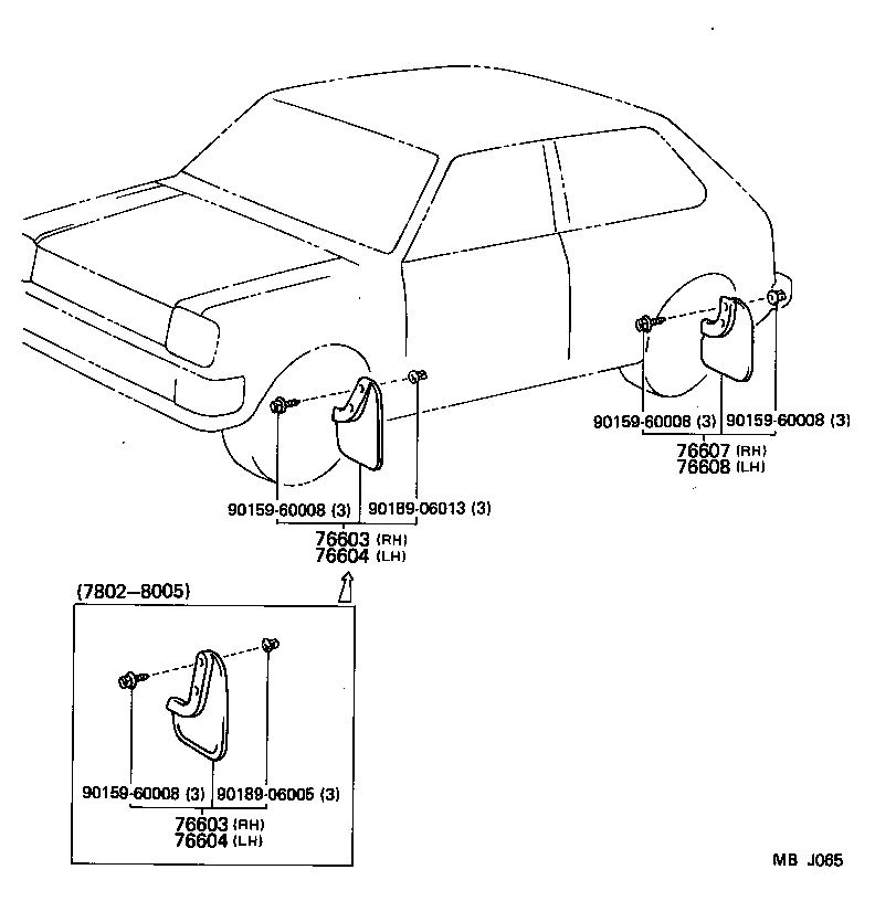 76607-19036 MUDGUARD SUB-ASSY, QUARTER PANEL, REAR RH product image