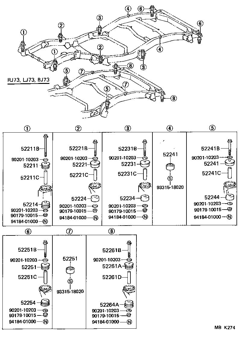 52204-60030 CUSHION, BODY MOUNT, NO.2 LOWER product image