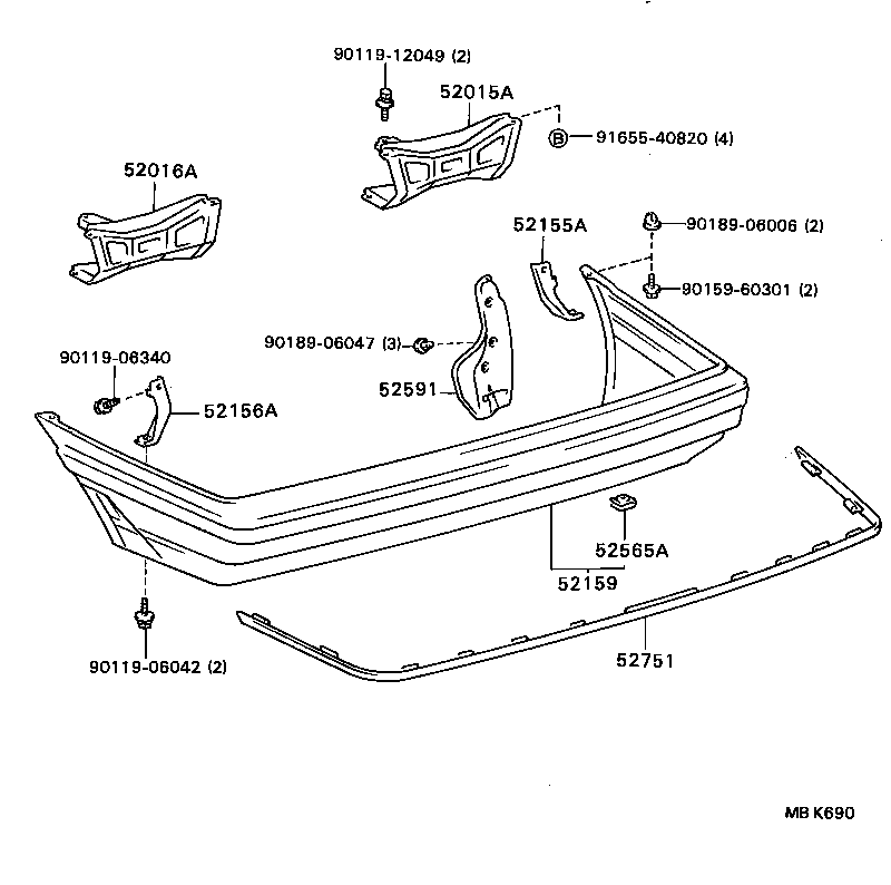 52155-12130 SUPPORT, REAR BUMPER SIDE, RH product image