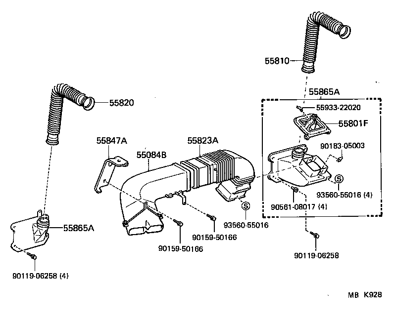55863-95405 DUCT ASSY, SIDE VENTILATOR, RH product image