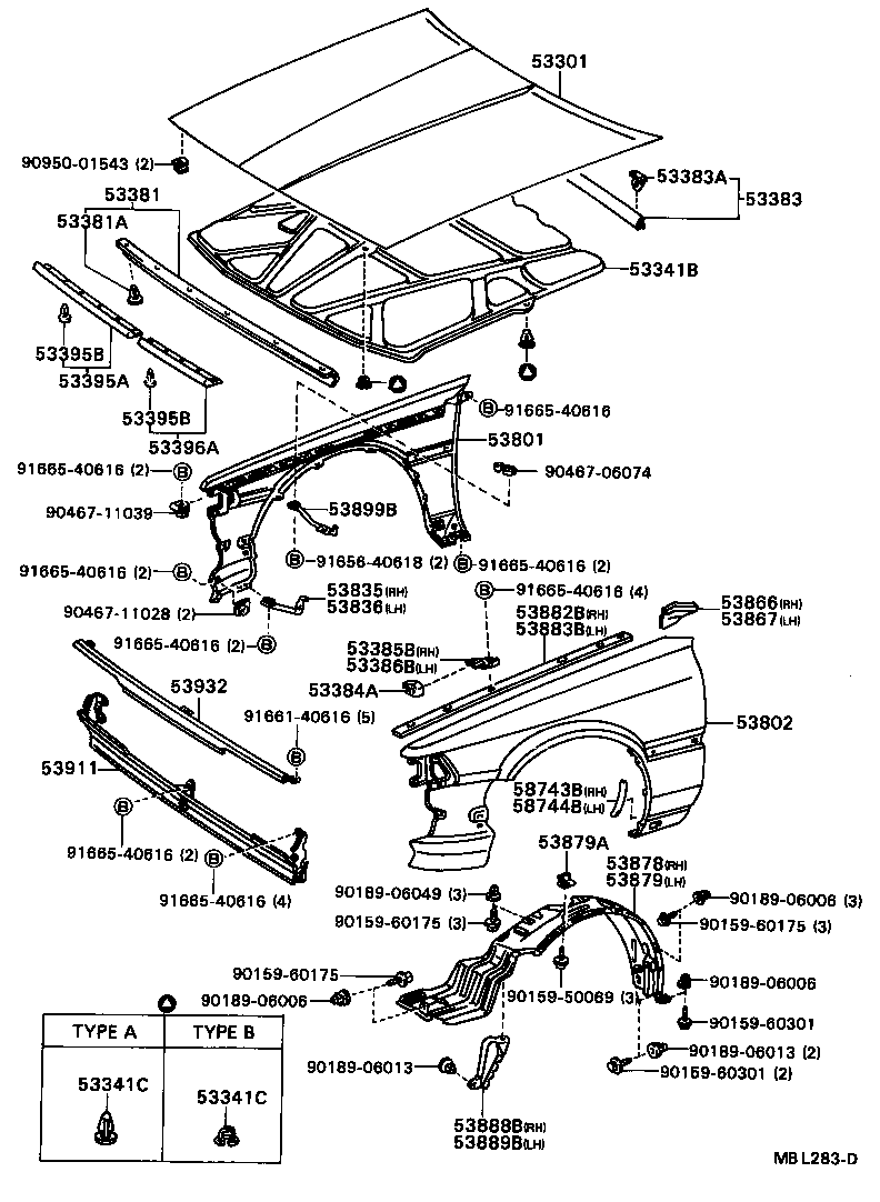 53395-32010 SEAL, HOOD TO FRONT END PANEL, NO.1 product image