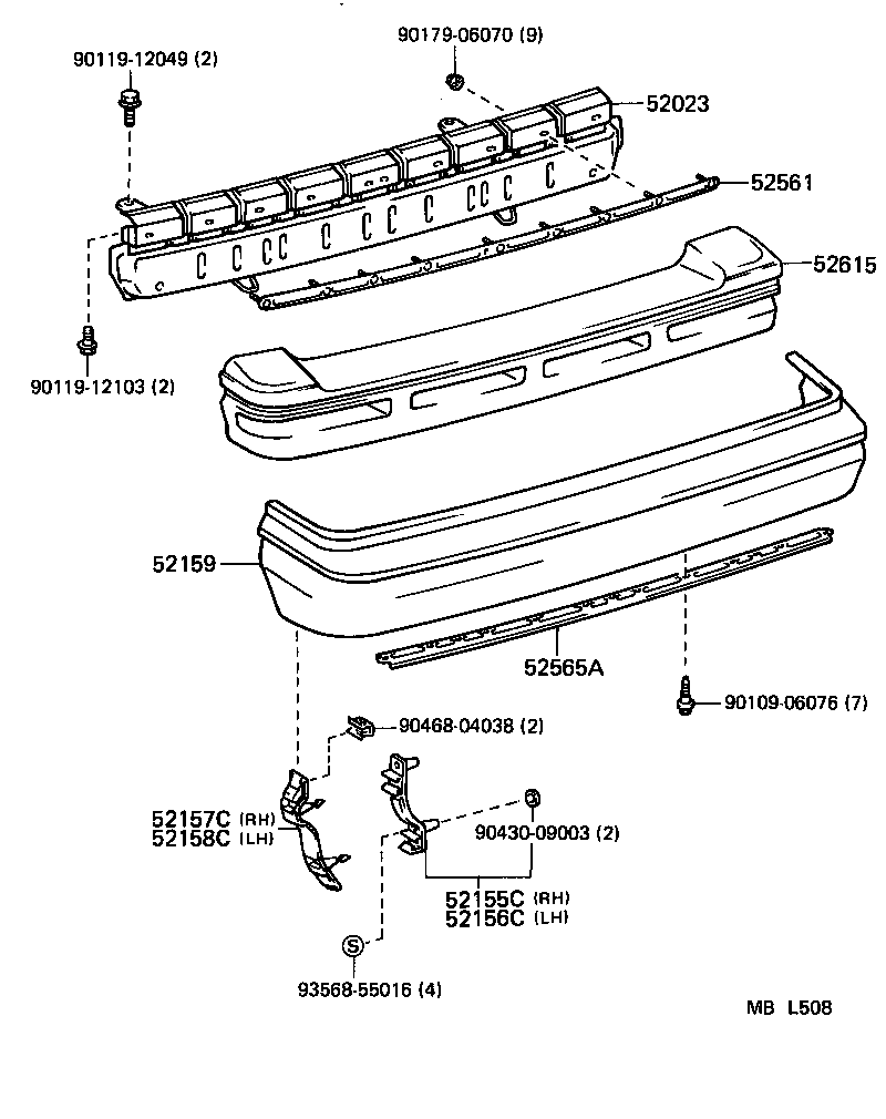 52157-16080 SUPPORT, REAR BUMPER SIDE, NO.2 RH product image