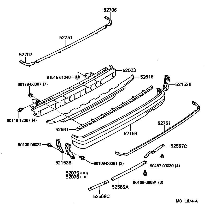 52075-31010 RETAINER SUB-ASSY, REAR BUMPER SIDE, RH product image