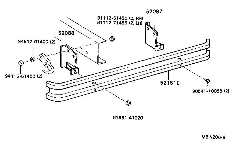 52151-92805 BAR, REAR BUMPER product image