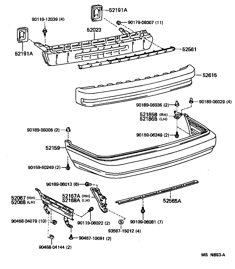 52068-32040 SUPPORT SUB-ASSY, REAR BUMPER SIDE, LH product image