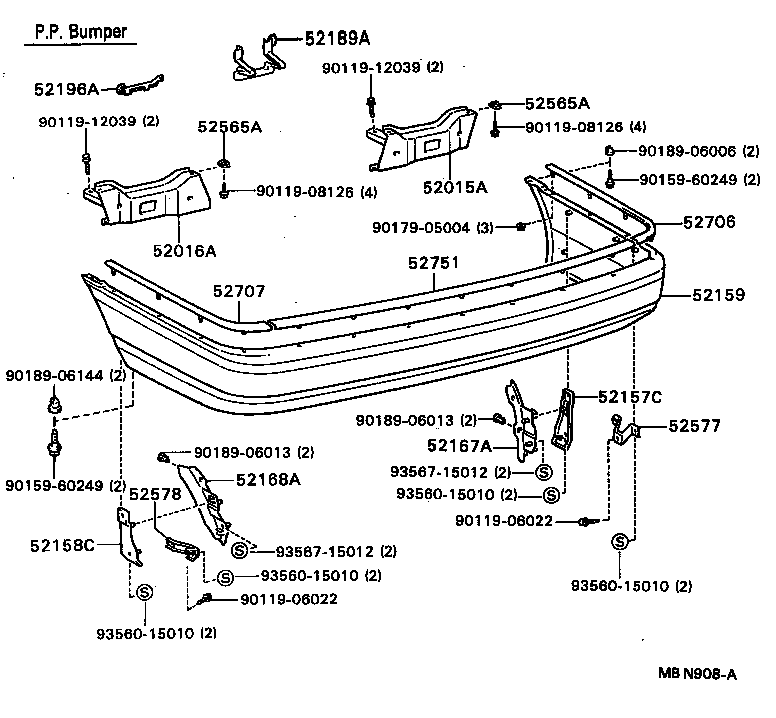 52067-32030 SUPPORT SUB-ASSY, REAR BUMPER SIDE, RH product image