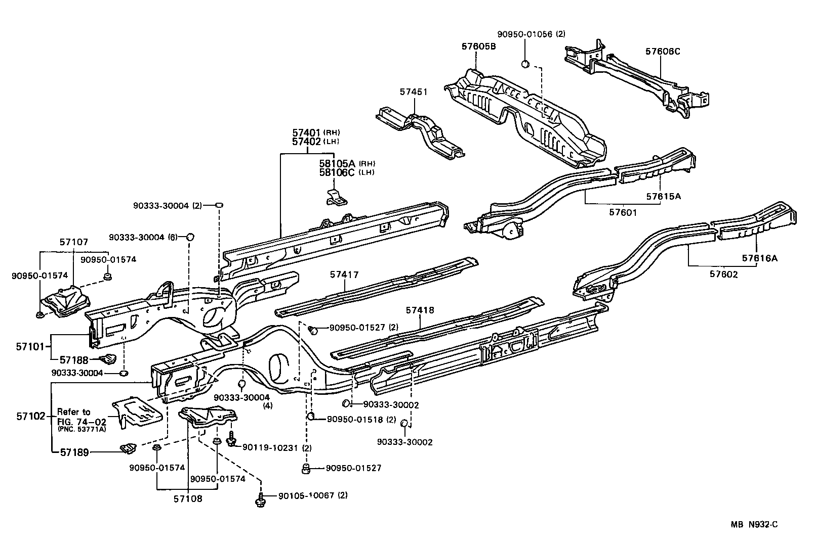57601-32130 MEMBER SUB-ASSY, REAR FLOOR SIDE, RH product image