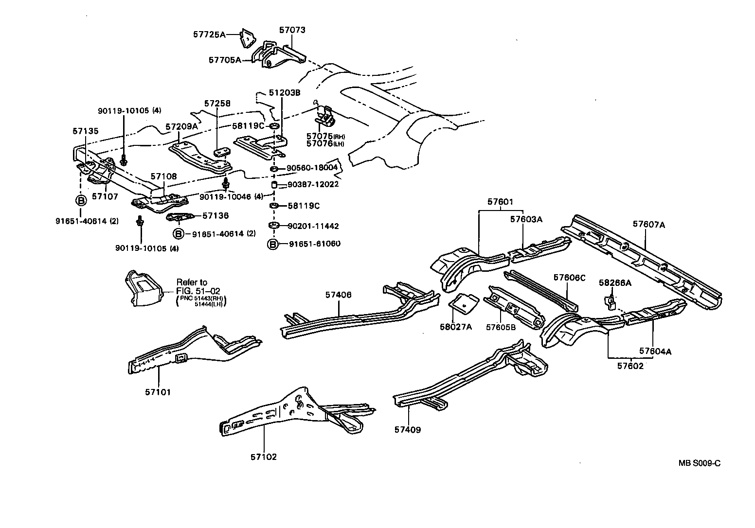 57102-91408 MEMBER SUB-ASSY, FRONT SIDE, LH product image