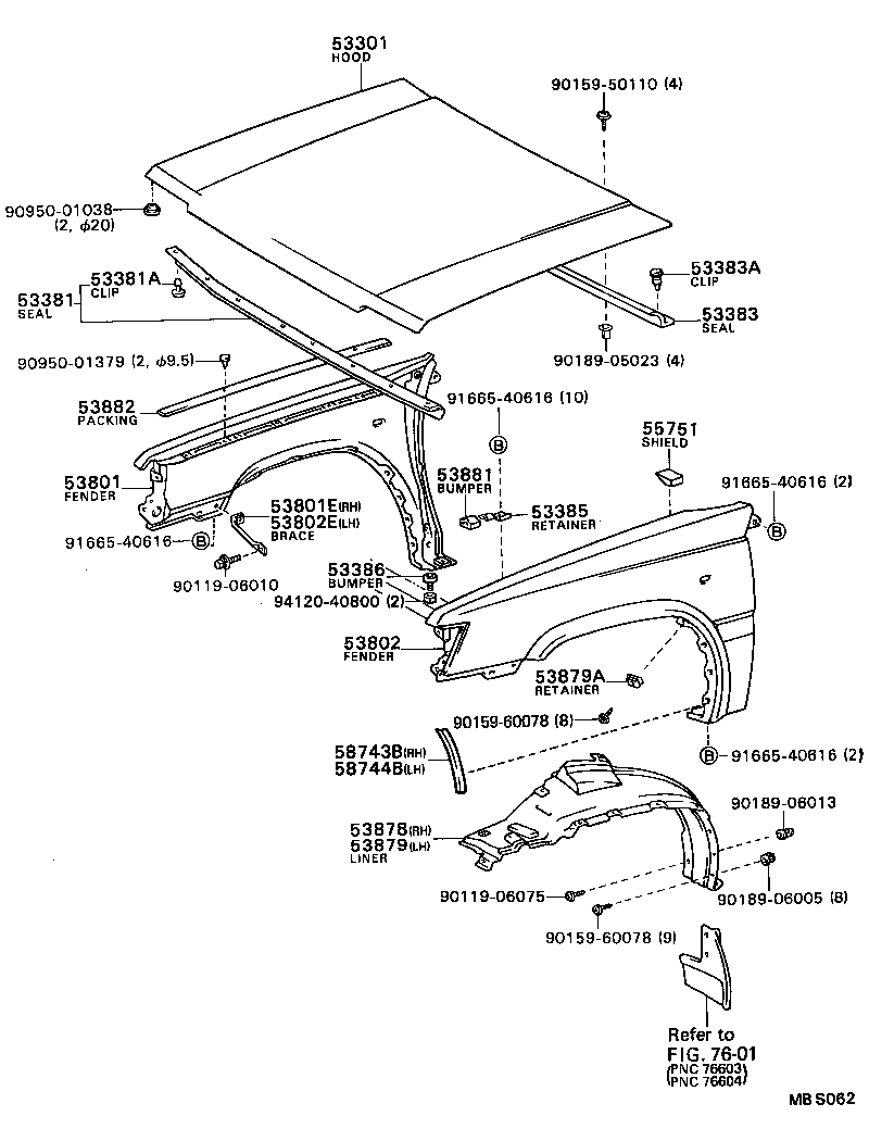 53879-14010 RETAINER, FRONT FENDER LINER product image